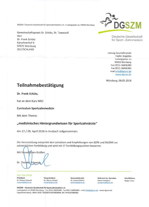 Dr. S. - Teilnahmebestätigung DGSZM Ansbach 27.+28.4.18